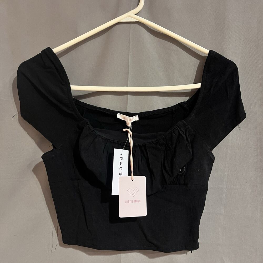 black PacSun Lottie Moss brand ruched crop top Size Small TG2062
